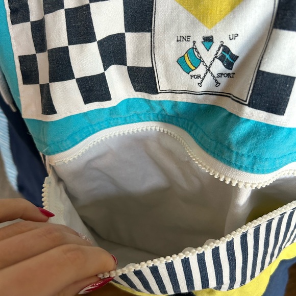 Vintage 80s Line-Up Nautical Checkered Pull Over Sweatshirt/windbreaker - Picture 3 of 8